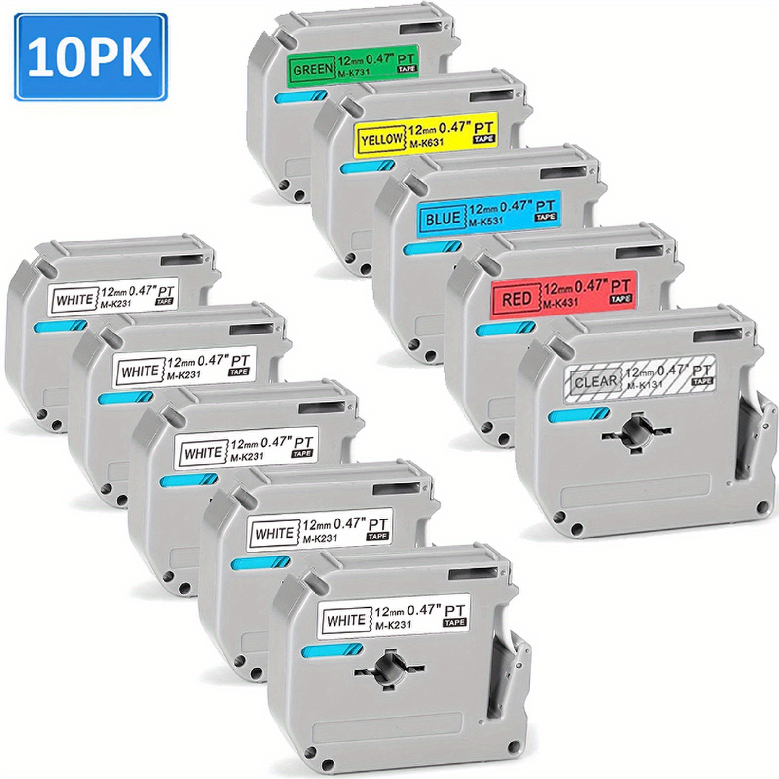 

10 Pk M Tape Work With Pt-65 Pt-70 Pt-70bm Pt-m95 Ptm95 Replace With Brother P Touch M Tape M-231 M-k 131 M-k231s 431s 531s 631s 731s For Brother Pt-45 Pt-80 Pt-90 Label Maker Tape 12mm 0.47