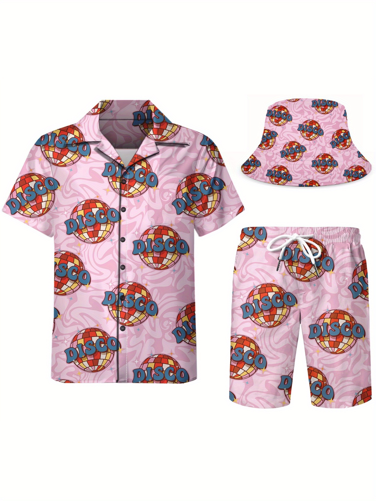 Men's Hawaiian Shirt & Shorts Set With Bucket Hat - Funny Beach Outfit