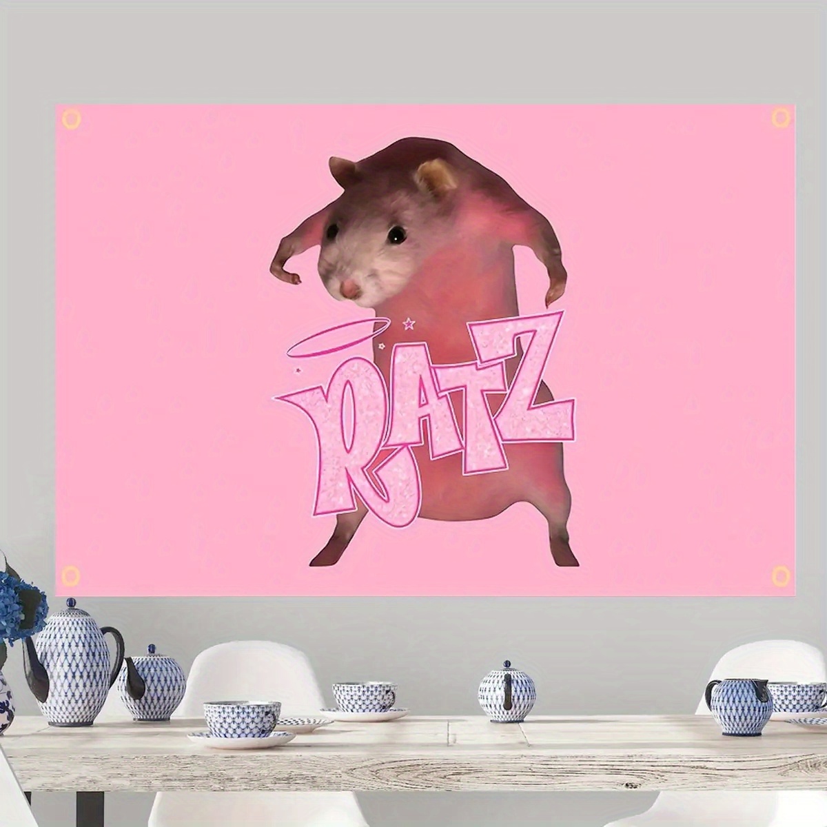 

1pc Pink Strong Hamster Flag, Fun Poster Durable Men's Cave Wall Flag With Brass Grommet, Suitable For Indoor Outdoor Decor