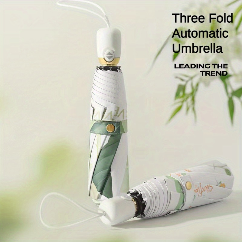 

Automatic Floral Pattern Folding Umbrella, Uv Protective 8 Ribs Casual Durable Umbrella For Men & Women