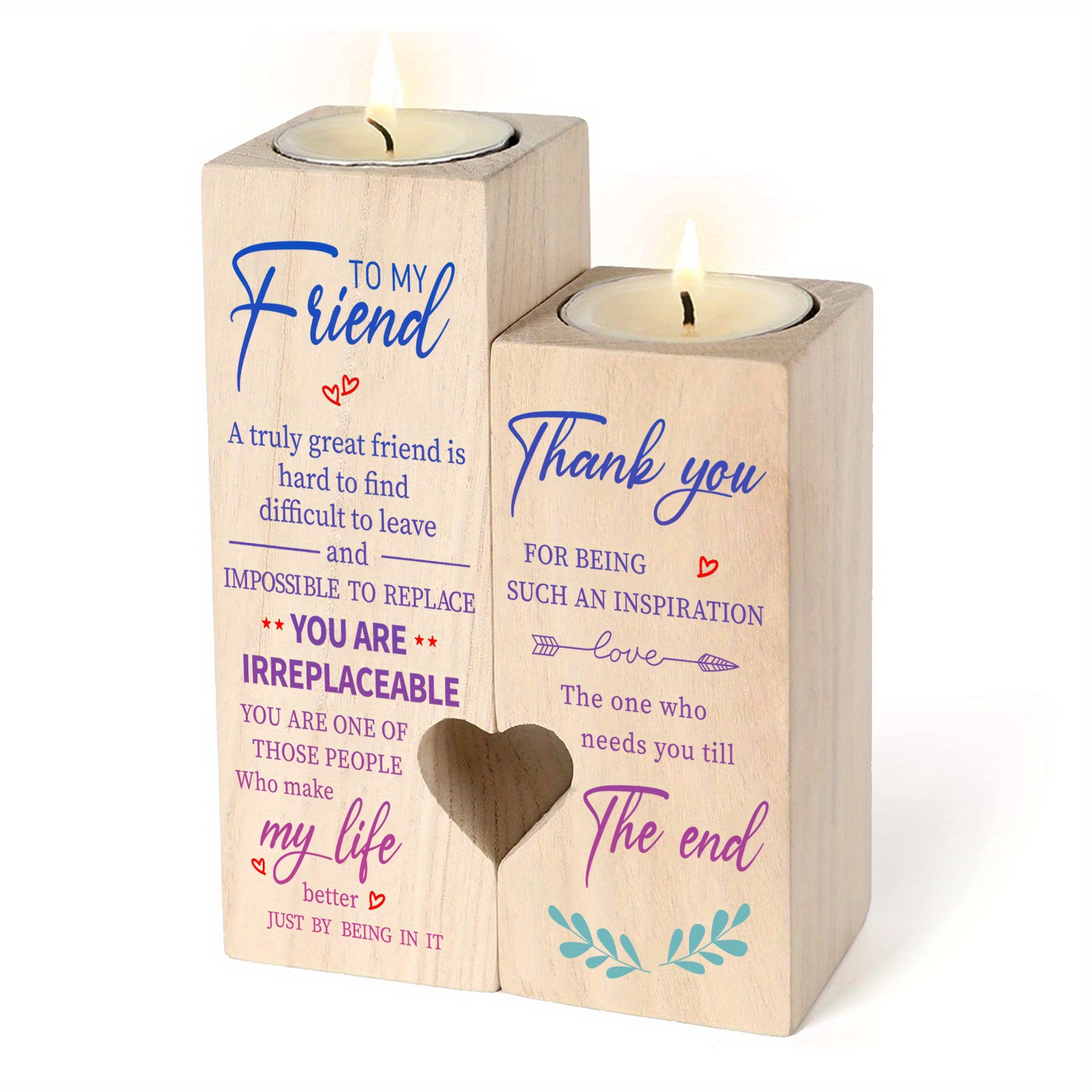 

2pcs/set, Personalized Heart Candlestick Gift For Friend Bestie, Wooden Decorated Candle Holder For Birthday Decoration (candles Are Not Included)