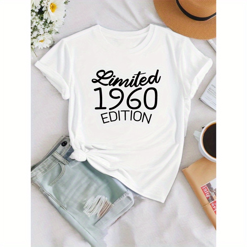 

Letter ＆ 1960 Print Crew Neck T-shirt, Casual Short Sleeve T-shirt For Spring & Summer, Women's Clothing