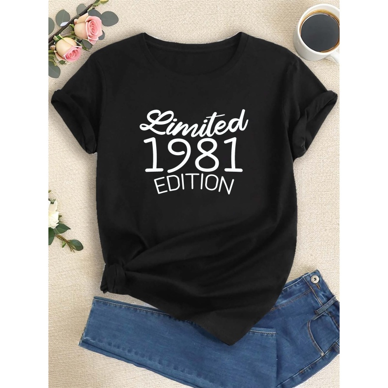 

Limited Edition 1987 Print T-shirt, Short Sleeve Crew Neck Casual Top For Summer & Spring, Women's Clothing