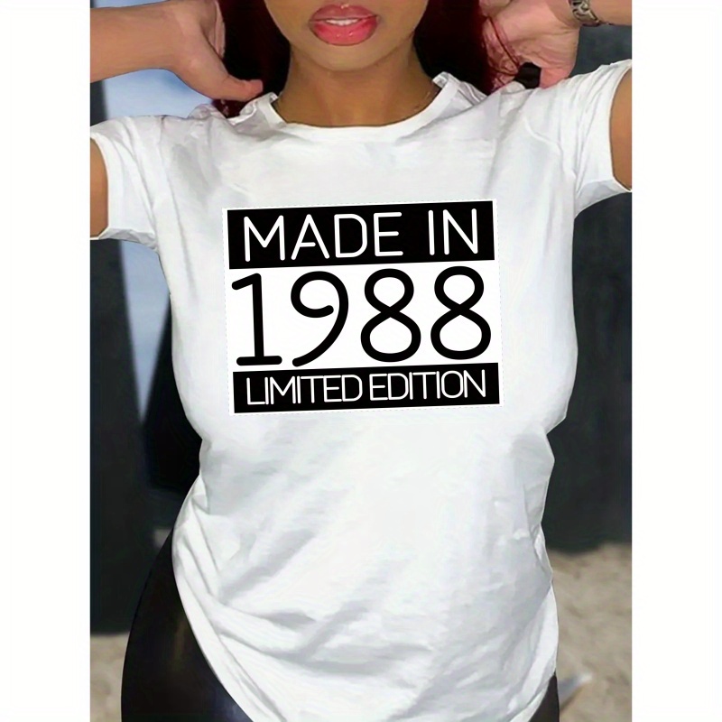 

1988 Print T-shirt, Short Sleeve Crew Neck Casual Top For Summer & Spring, Women's Clothing