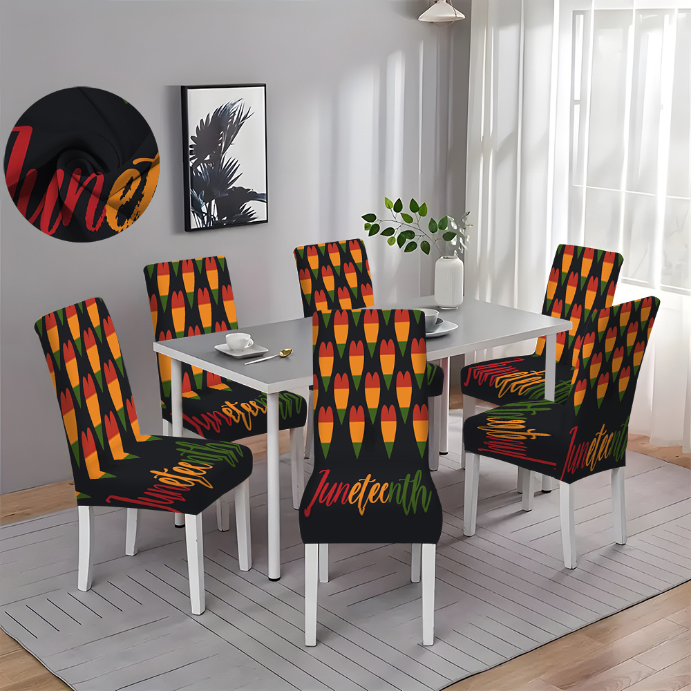 

Juneteenth Celebration Modern Polyester Chair Slipcovers, Machine Washable Elastic Band Grip Closure, Set Of 2/4/6 Stretchable Dining Chair Covers For All Seasons