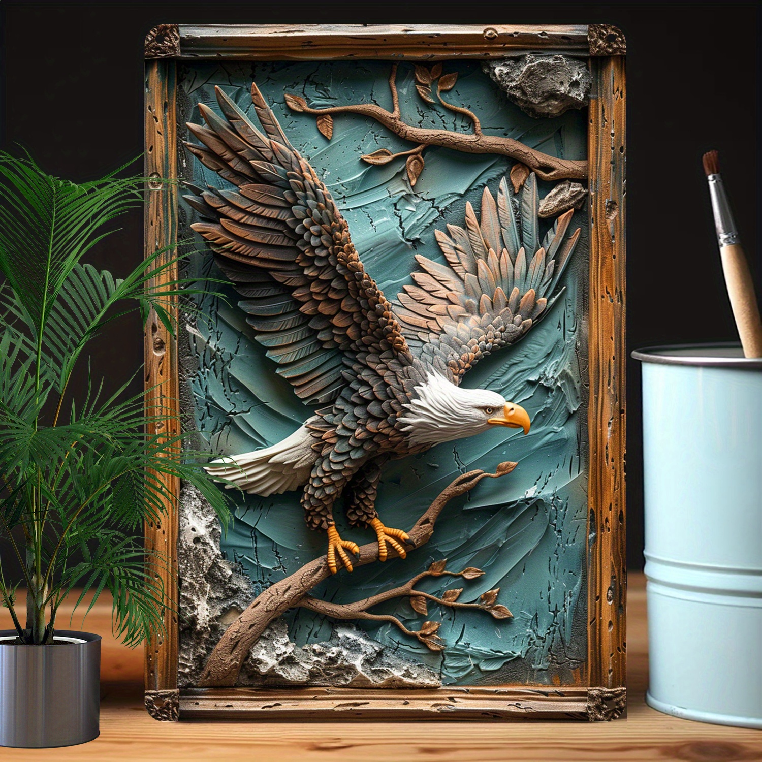 

1pc 3d Embossed Bald Eagle Aluminum Metal Wall Art, 8x12 Inch Moisture-resistant Decorative Tin Sign With Higher Bending Resistance For Home, Office, Gym - Durable Vintage-inspired Decor A716