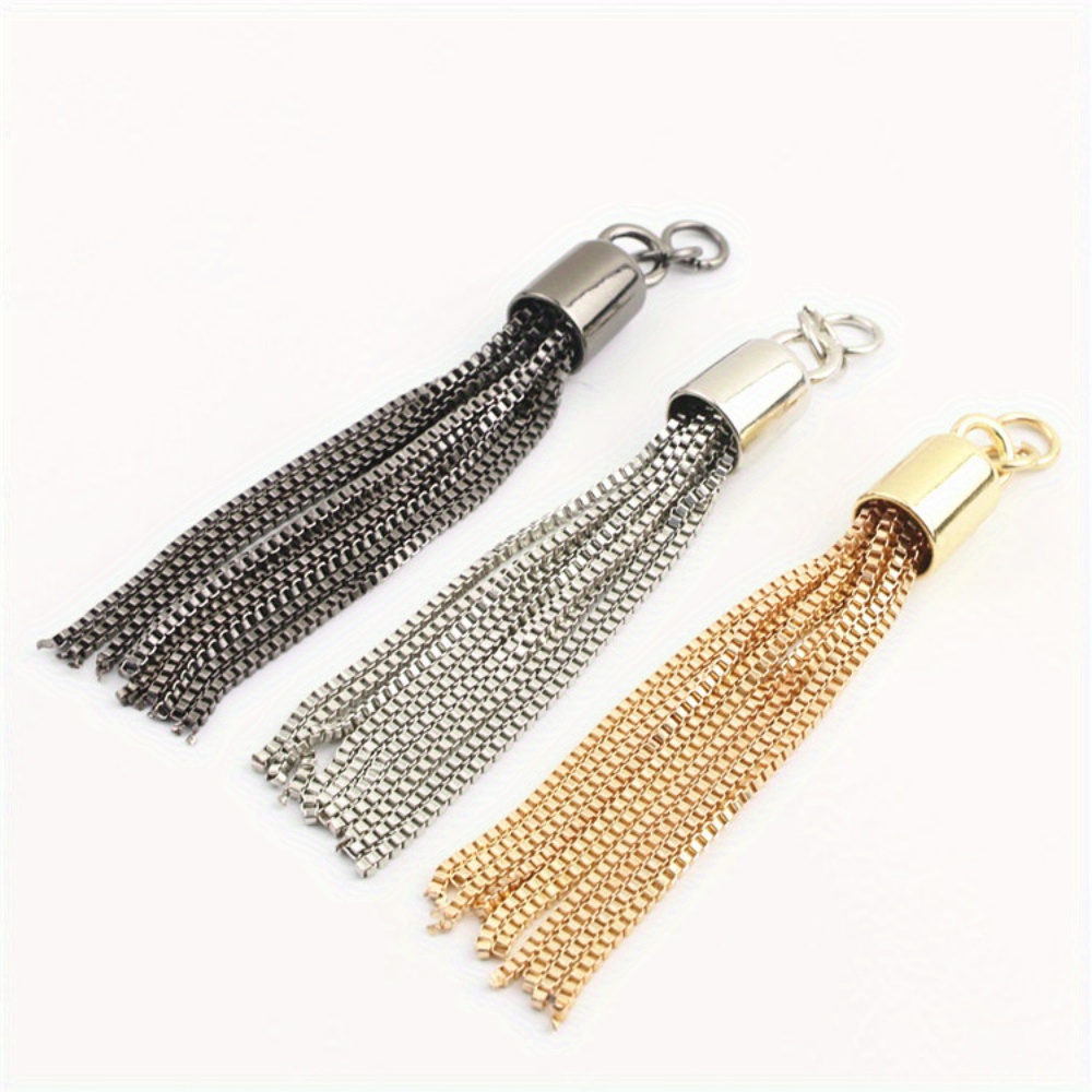 TEMU Set Of 3 Trendy Metal Bag Additions - Decorative Keychain Charms Featuring Tassel Pendants & Chain Links - Chic Hardware Decorations For