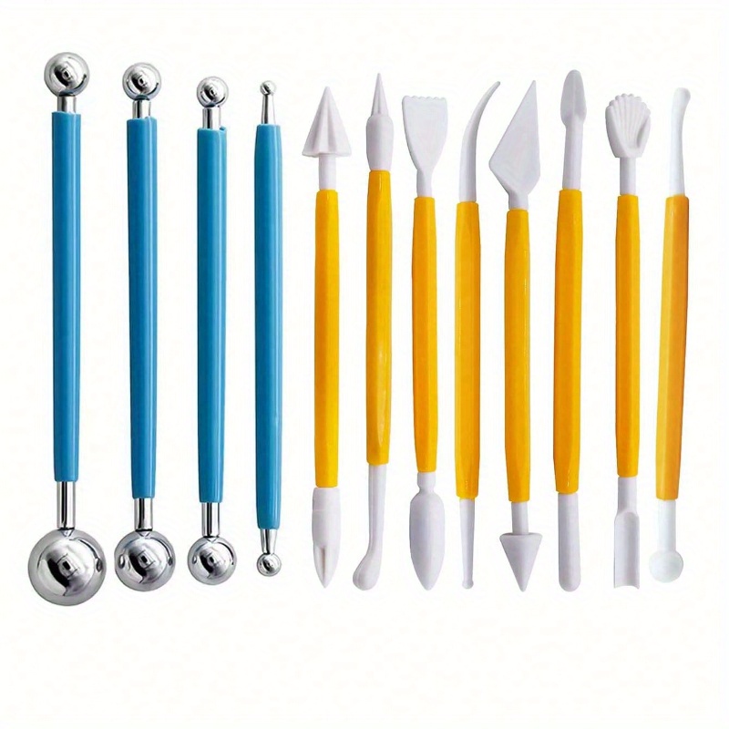 

12pcs Pottery Sculpting Tool Set - Uncharged Plastic Crafting Tools With 4 Ball Stamps & 8 Carving Accessories For Clay And Ceramics