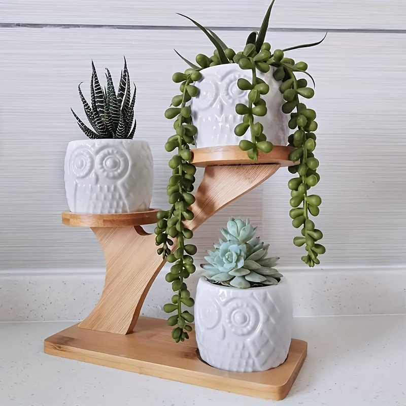 

3-tier Wooden Plant Stand For Indoor Plants & Succulents - Display For Desktop, Windowsill, Or Garden Decor, Aesthetics