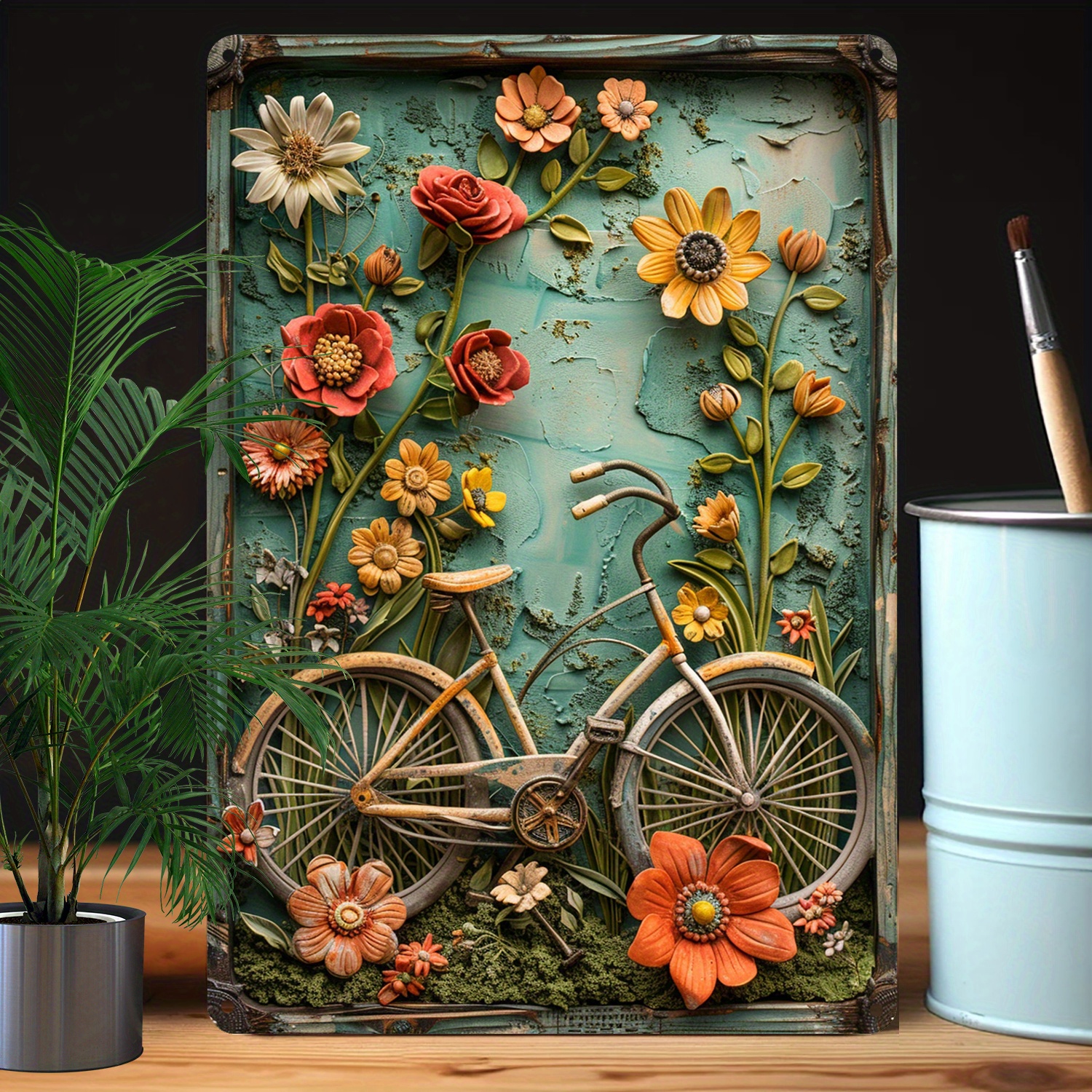 

Spring & Summer Vintage Bicycle With Flowers Aluminum Sign - 1pc, 8x12 Inch Metal Wall Art, Moisture Resistant, High Bend Resistance, Decorative 2d Relief For Home, Office, And Gifts A462