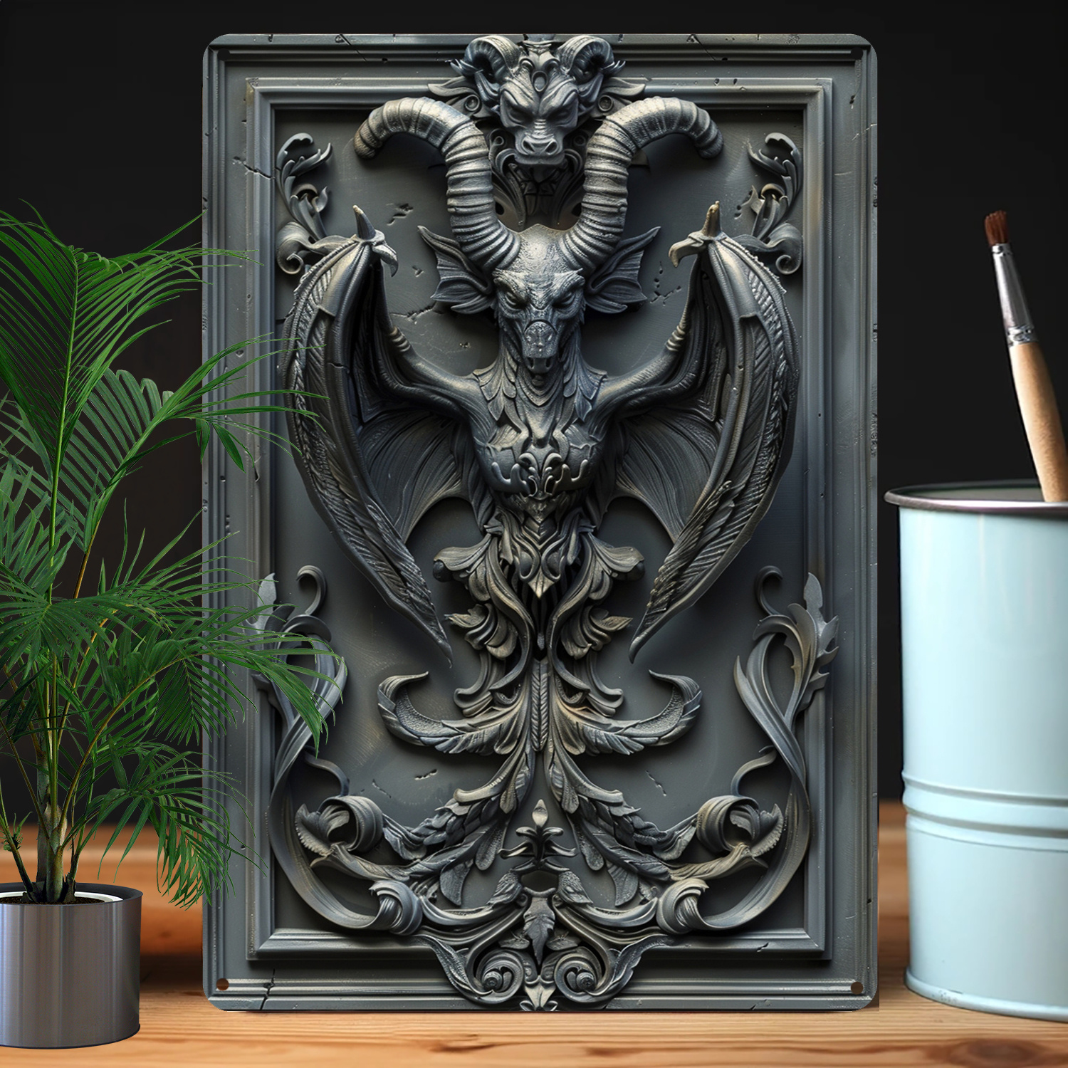 

1pc Aluminum Gothic Demon Wall Art, 3d Relief Design, Durable Metal Sign For Home, Gym, Garden, Moisture Resistant, Enhanced Bend Resistance - Vintage Decor Gift A418