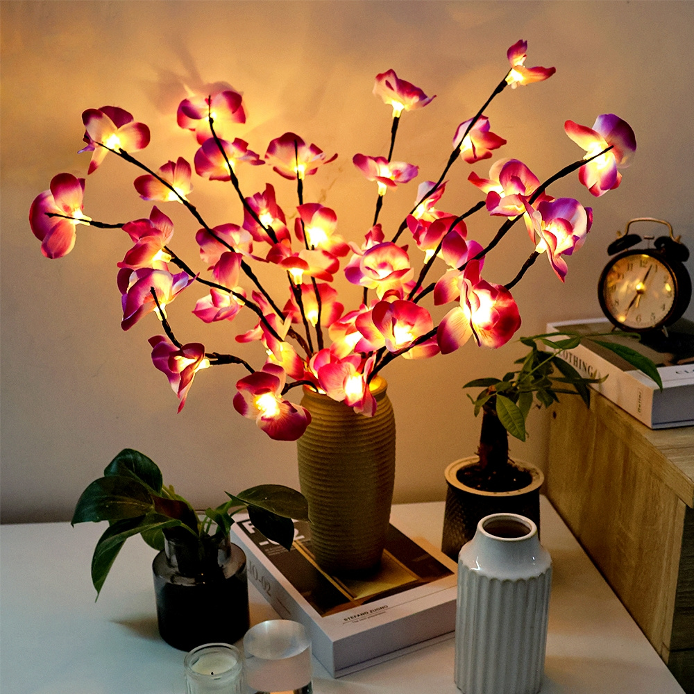 

1pc Purple Orchid With 20 Leds - Elegant Floral Decoration For Indoor , Tree Branches!