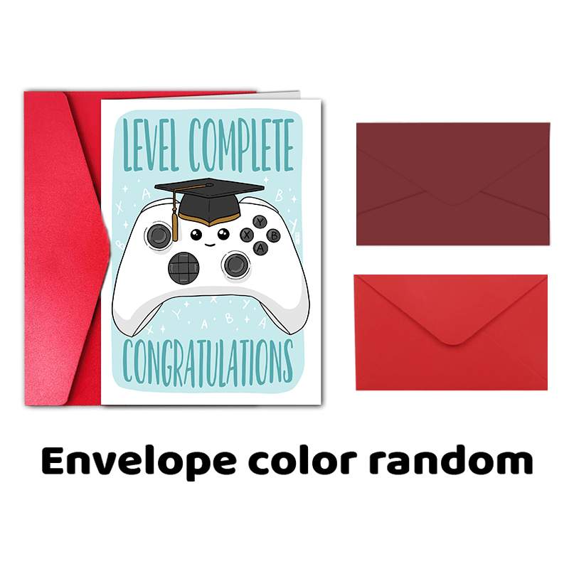 TEMU 1pc Fun & Creative Graduation Card With Cartoon Game Controller In Graduation Hat - "level Complete" Congratulations Design, Ideal For