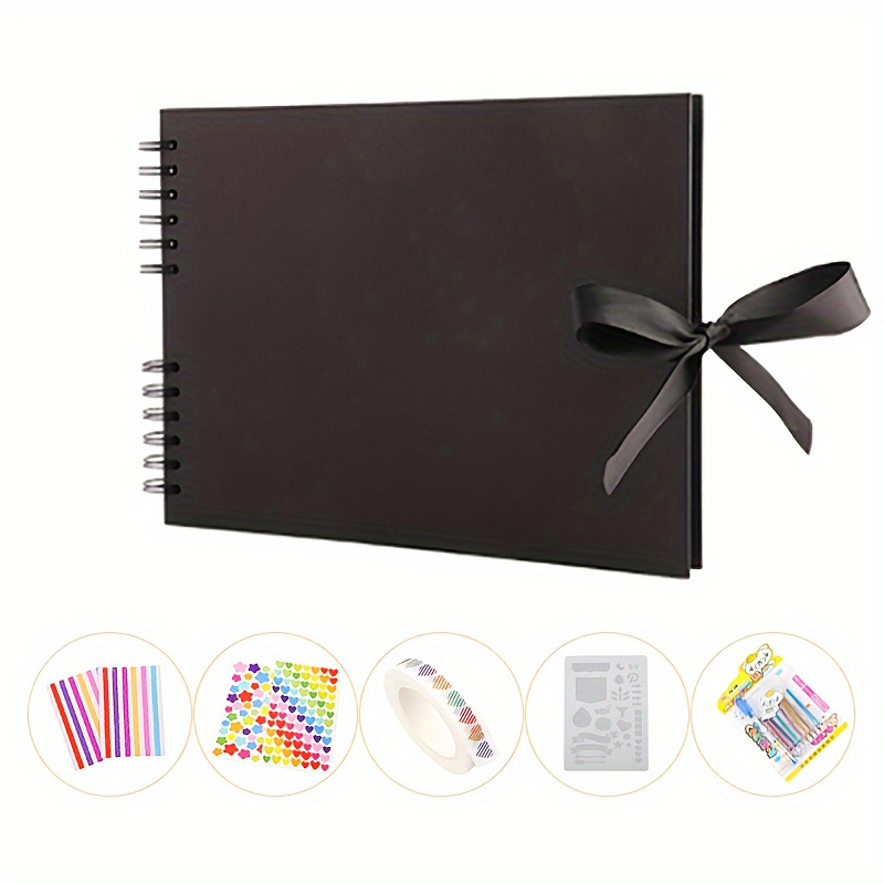 

Diy Scrapbook Photo Album Set, Black Hardcover Scrap Book With Accessories, Memory Album Kit For Wedding, Birthday, Christmas, Mother's Day Gift, Craft Paper, Stickers, Pens Included