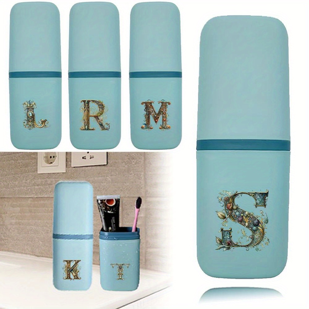 

Personalized Travel Toothbrush Case - Portable, Detachable Organizer With Mouthwash Cup & Toothpaste Holder - Choose Your Initial (a-z)