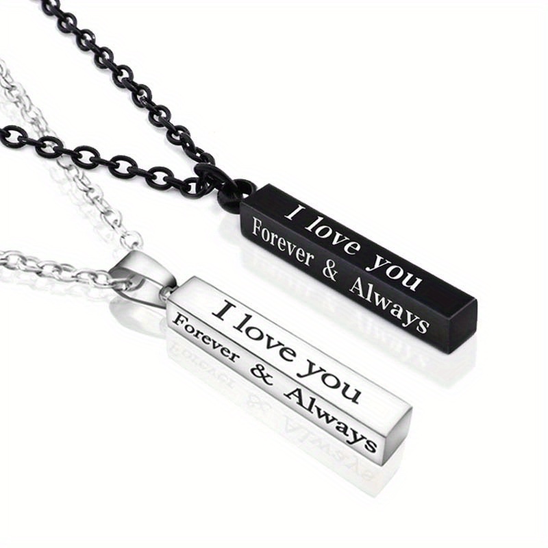 

2 Pcs Forever And Always Necklaces For Couples Set Boyfriend Girlfriend Stainless Steel Cute Heart Engraved Lettering Promise Relationship Matching Couples Necklace Rings Valentine Day Gift