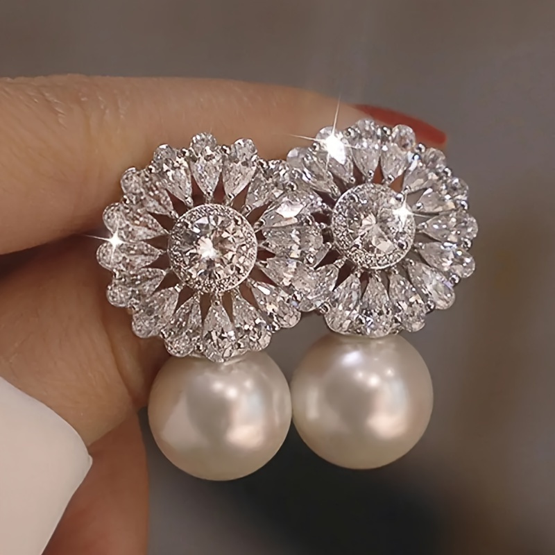 

Fashion Flower Zirconia Drop Earring For Women