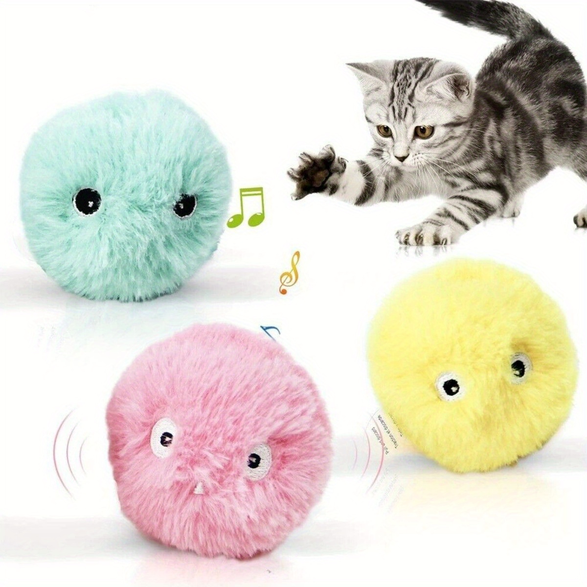 

3pcs Chirping Balls Interactive Cat Plush Eva Toy Ball - Squeaky Sound Training Toy For Cats - Fun Pet Toy Ball For Playtime And Exercise, Blue, Yellow, Pink