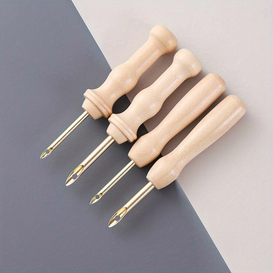 

1pc Wooden Handle Embroidery Punch Needle, Yarn Thick Punching Needle, Weaving And Spinning Tool, Craft Stitching Needle