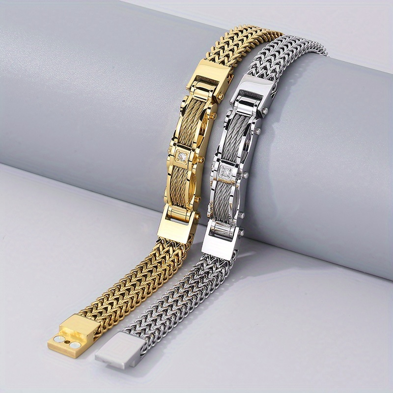 

Men's Fashionable Funky Stainless Steel Bracelet With Accents, 210mm X 12mm, Hip & Creative Jewelry