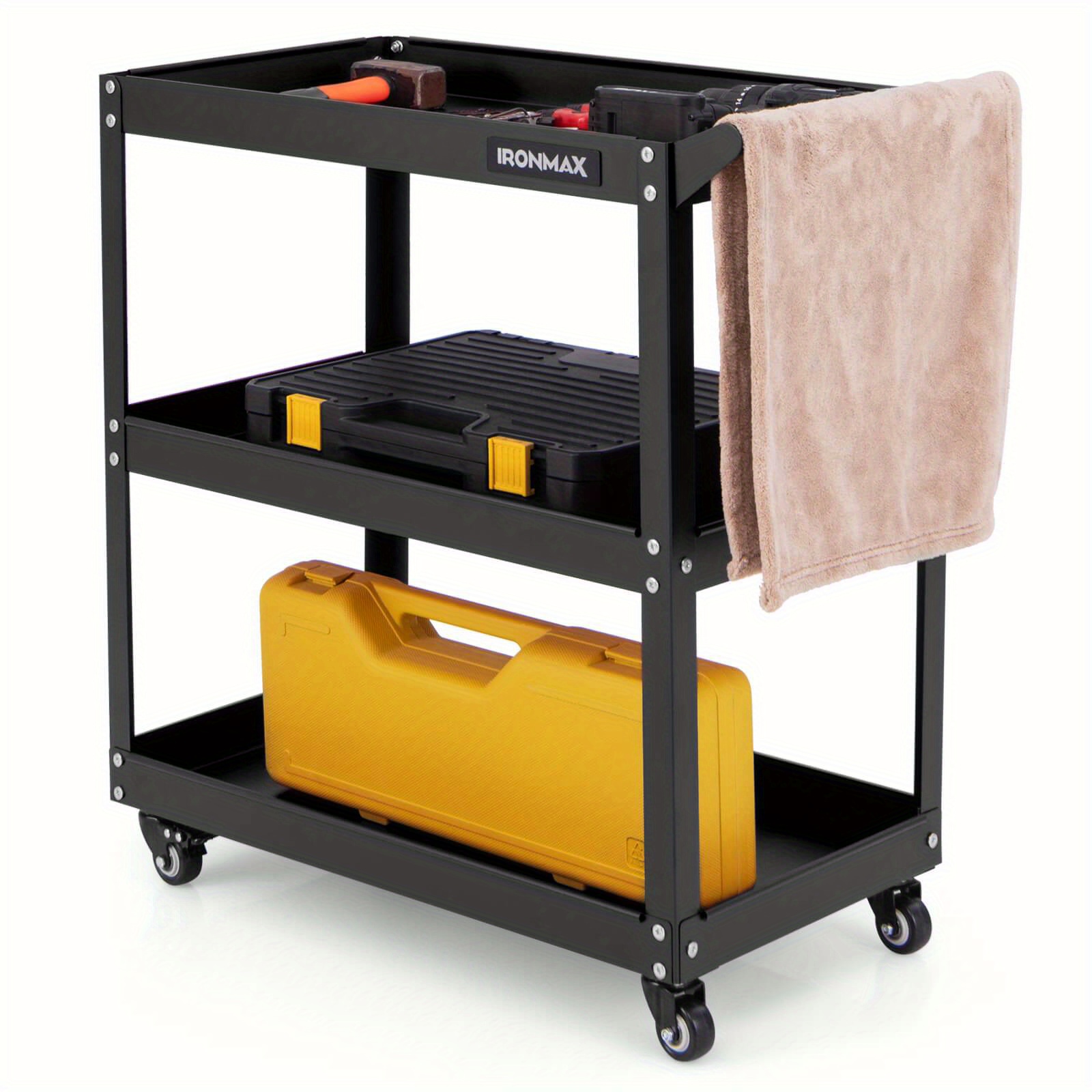 

Goplus 3-tier Rolling Tool Cart W/ 3 Spacious Shelves 4 Universal Wheels With 2 Brakes