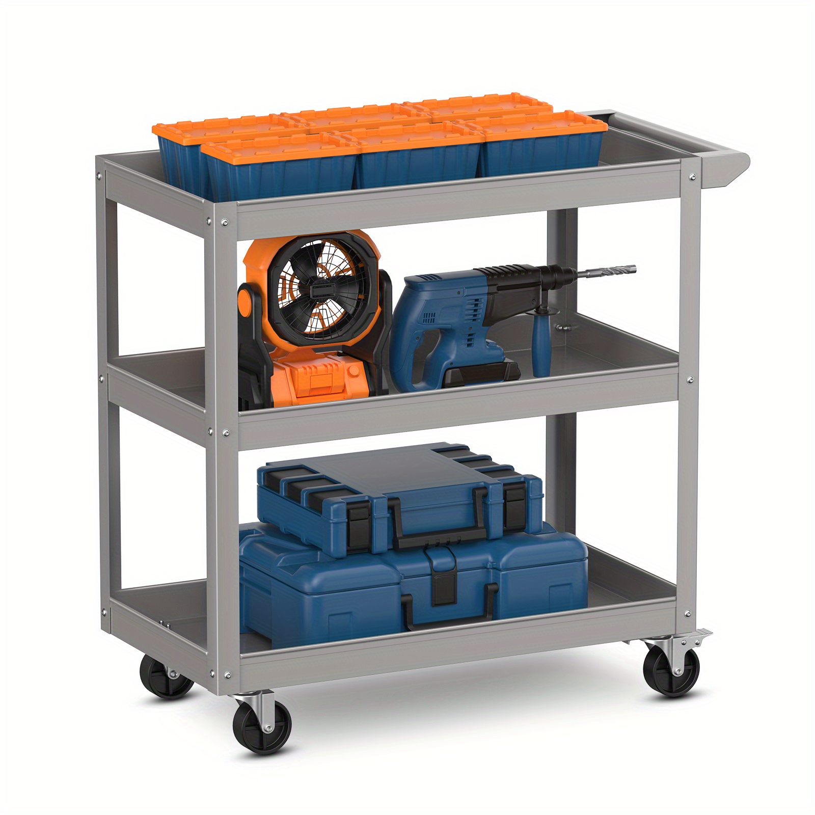 

Goplus 3-tier Metal utility cart 400 Lbs storage service trolley Tool Storage Gray