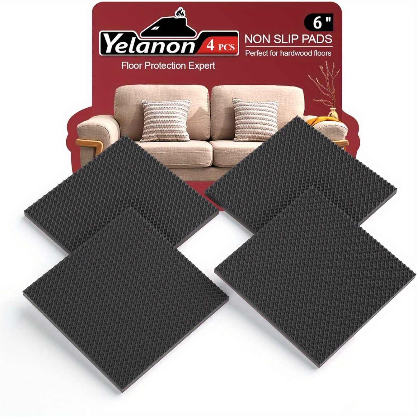4pcs Non-Slip Furniture Protectors Pads Heavy-Duty Anti-Scratch  Grippers, 6&*; Cushioning for Hardwood/Laminate/, Fit for Couch, Bed,  Chair