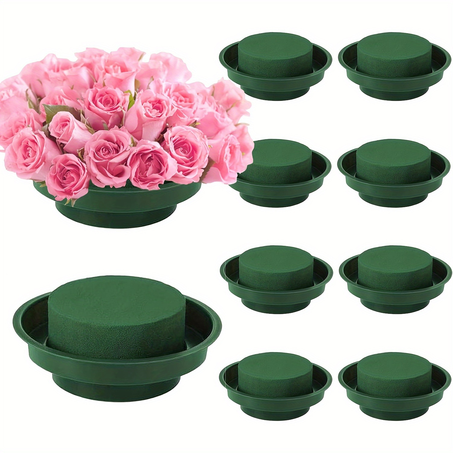 

10pcs Green Round Wet Floral Foam For Flower With Bowl, 4.72" Diy Flower Arrangement Kit Floral Foam, Wedding Decoration, Table Ornament, Party Decoration