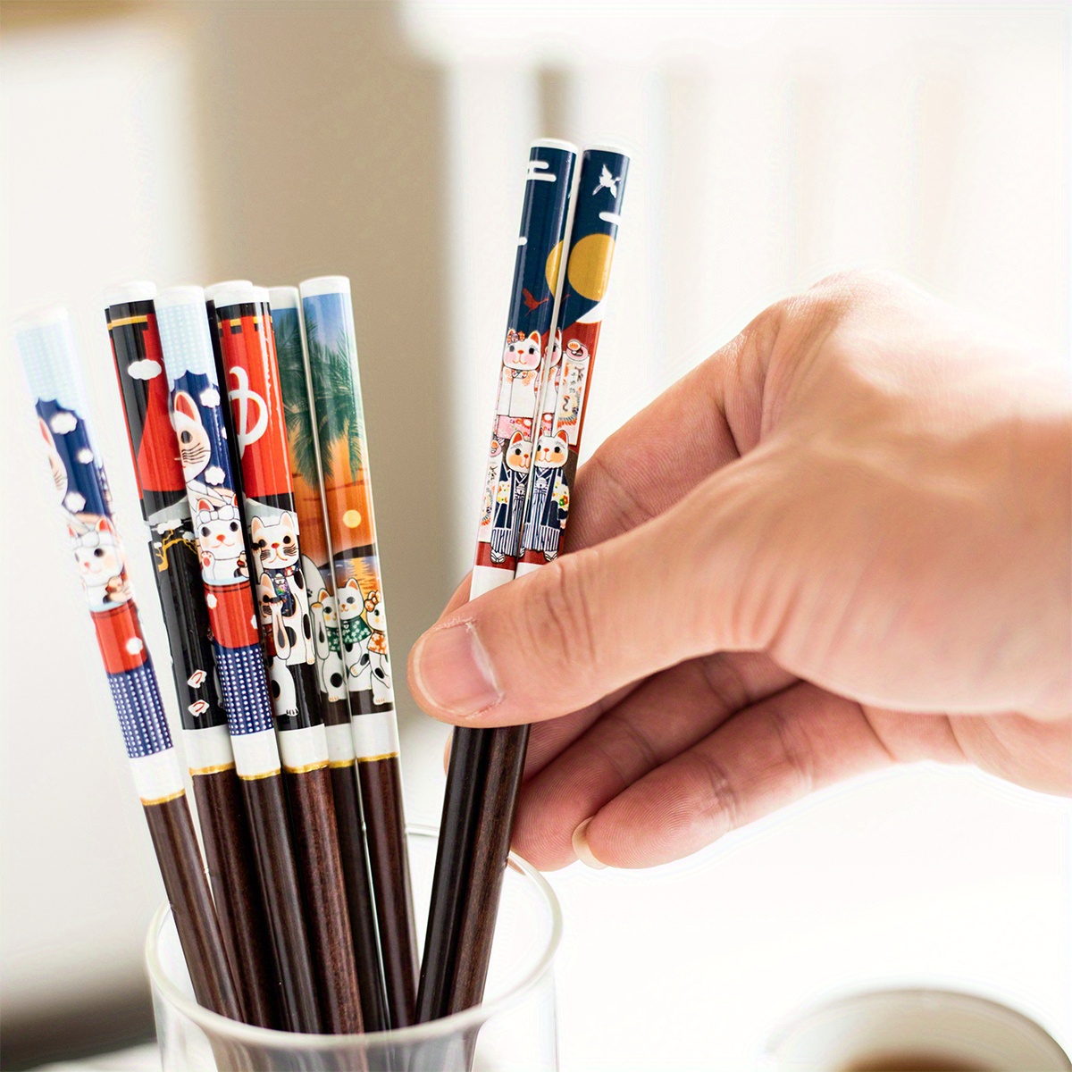 

Wooden Chopsticks With 5 Lucky Cat Designs