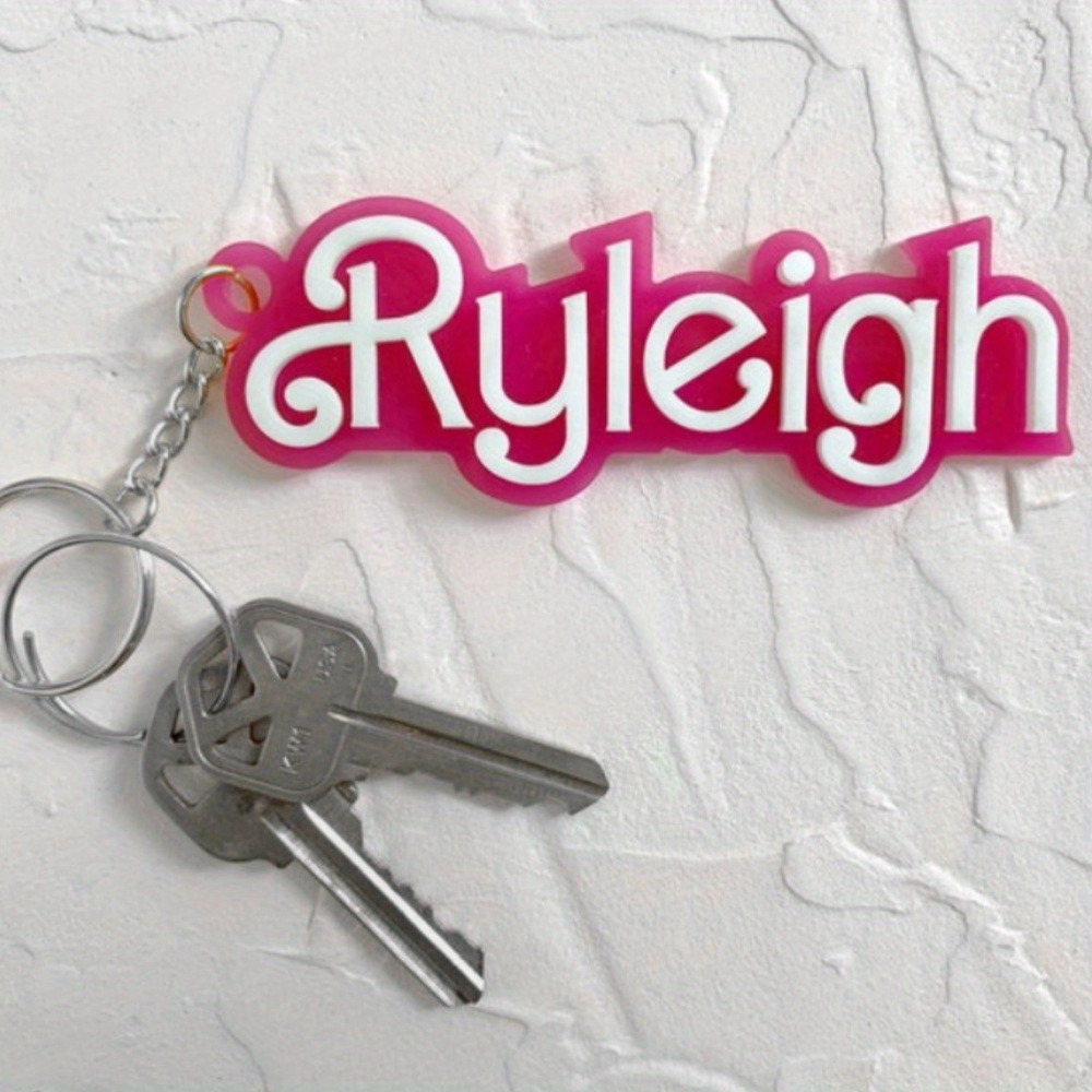 

Custom Pink Acrylic Name Keychain, Custom Letter Key Ring With Glitter Charm, Diy Name & Date Engraving, Special Occasion Gift