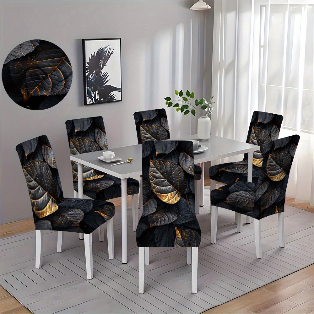 

Contemporary Leaf Pattern Elastic Slipcover For Dining Chairs - 2/4/6pcs Stretchable Polyester Chair Covers With Slipcover-grip - Machine Washable Protector For Home And Restaurant Furniture Decor