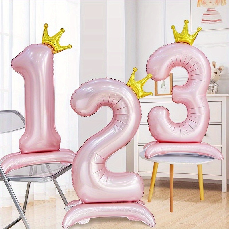 

42-inch Pink Crown Number Balloon - Standing Aluminum Foil Birthday & Anniversary Decoration, Perfect For Adult Celebrations & More