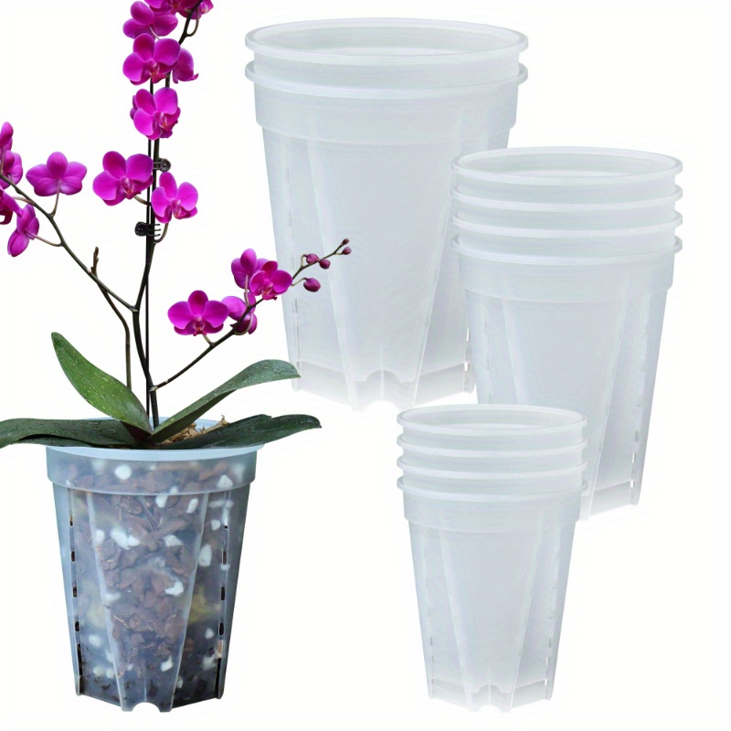 

10-piece Set Of Round Resin Orchid Pots With Drainage Hole - Translucent, Sturdy, Breathable Orchid Pots For Indoor & Outdoor Use - Assorted Sizes (4.8"/5.9"/8.3")