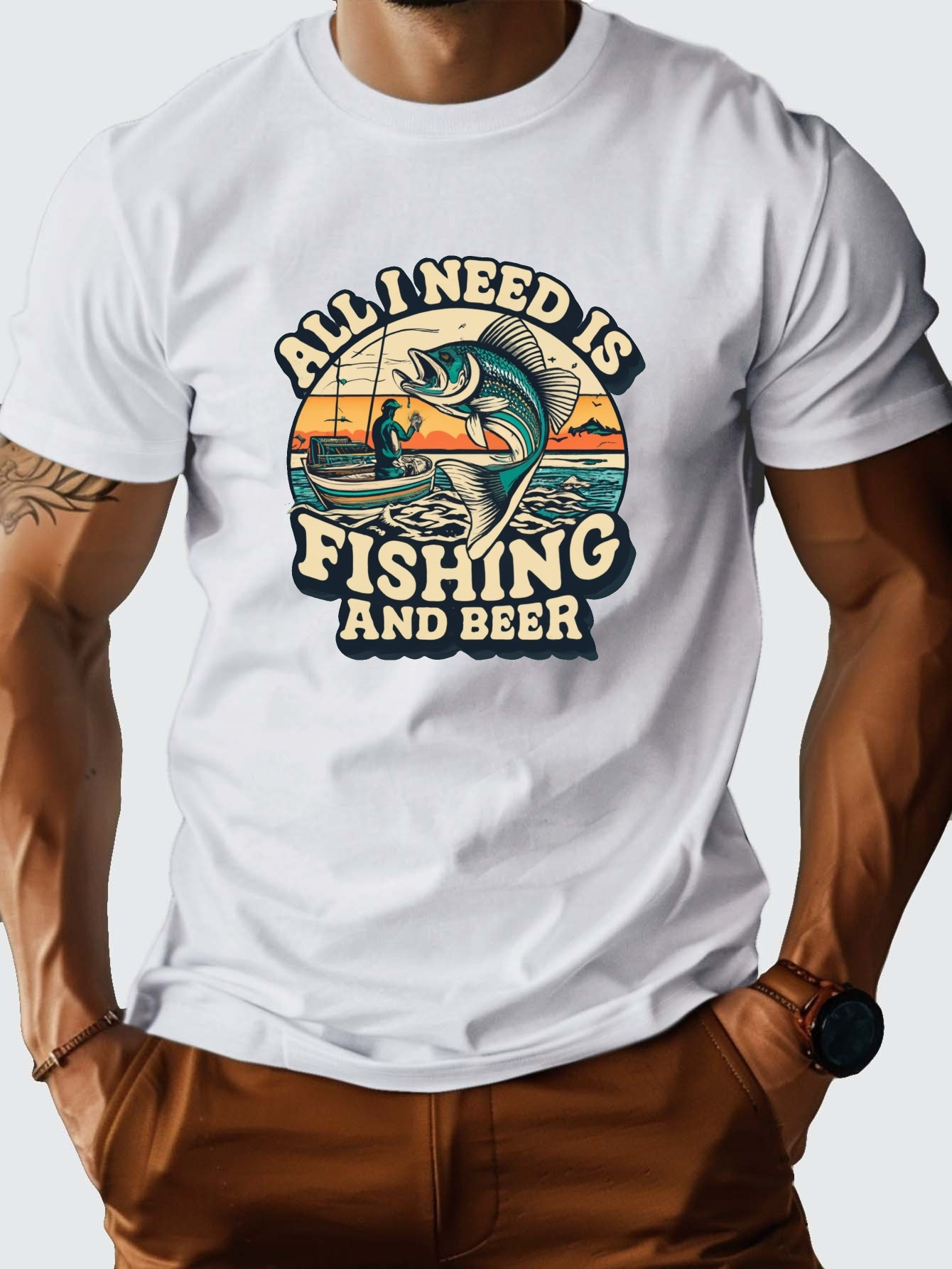 Fishing Beer Men's Round Neck T-shirt Is Comfortable And Fits Well ...
