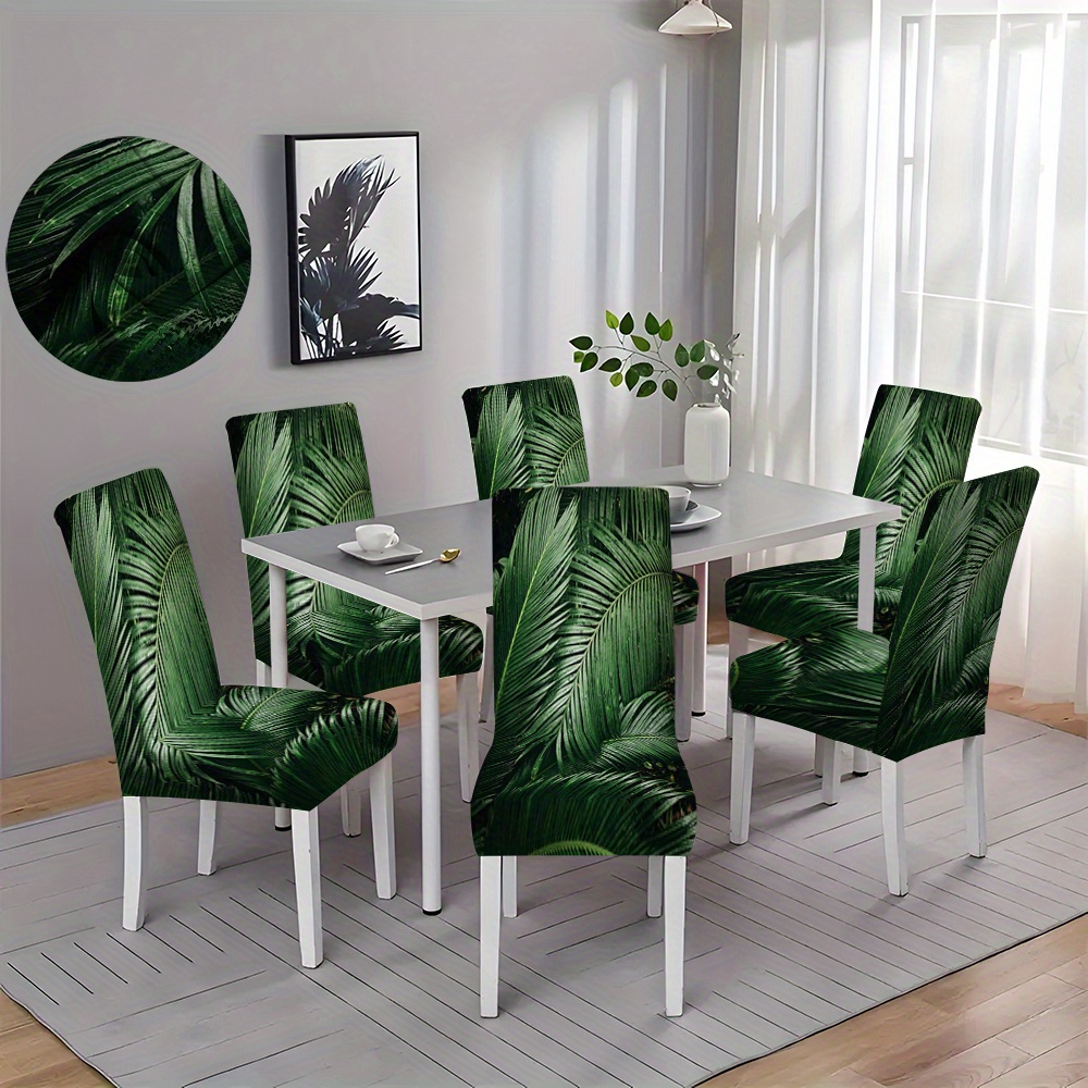 

2/4/6pcs Tropical Palm Leaf Print Stretch Chair Covers, Removable Washable Dining Chair Slipcovers, Contemporary Style For Kitchen, Dining Room, Wedding Party Home Decor