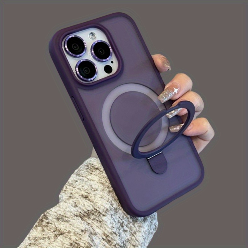 Protective case for iPhone Pro Max series 16 11/ 12/ 13/ 14/ 15, with magnetic phone holder, sturdy anti-drop design, built-in bracket, compatible with wireless charging
