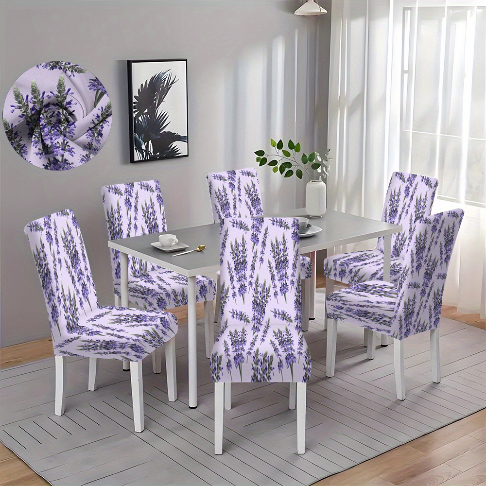 

2/4/6pcs Lavender Print Dining Chair Covers, Stretchable Removable Washable Chair Protectors For Kitchen, Dining Room, Wedding Party Home Decor, Contemporary Style