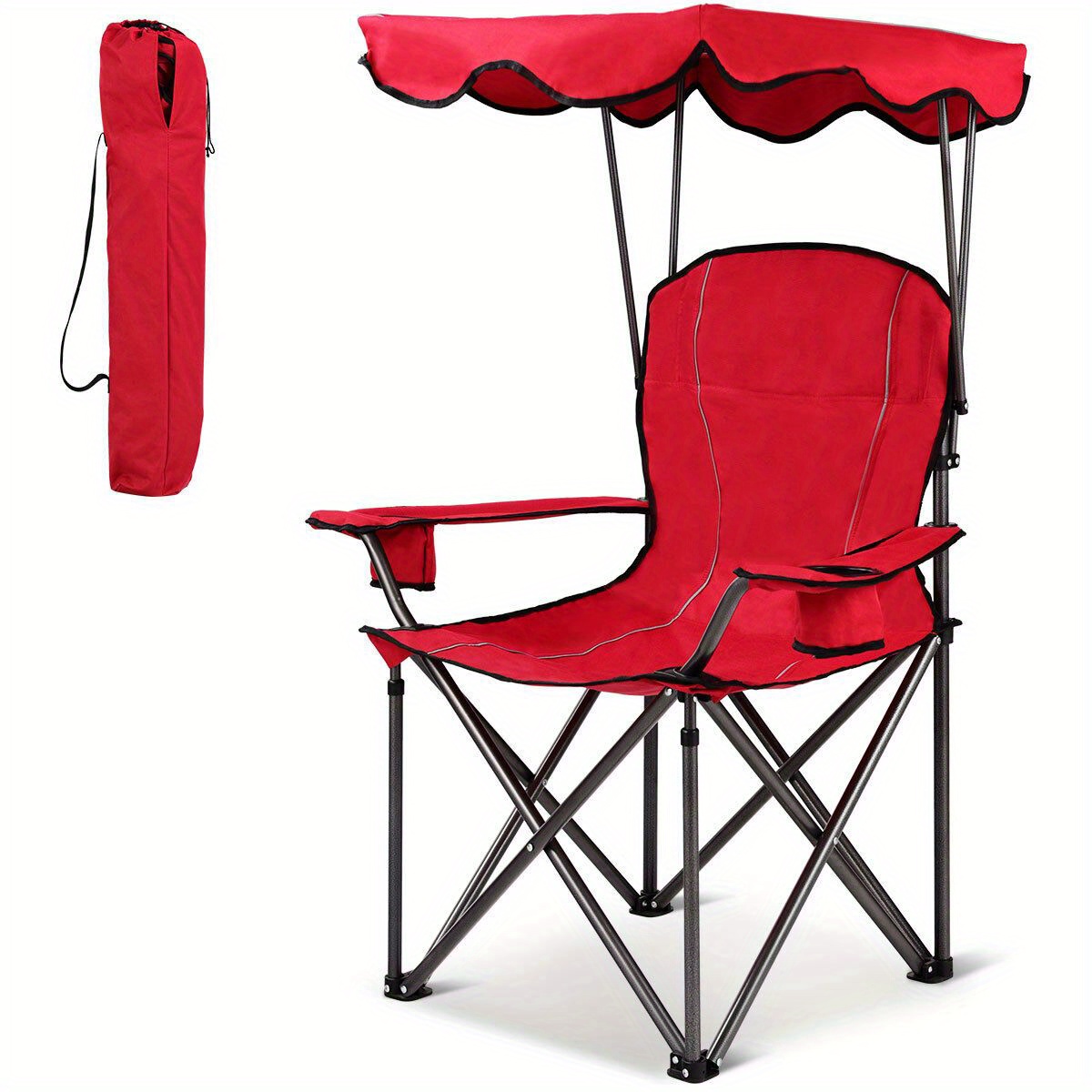 

Costway Portable Folding Beach Chair W/ Cup Holders Bag Camping Hiking Outdoor