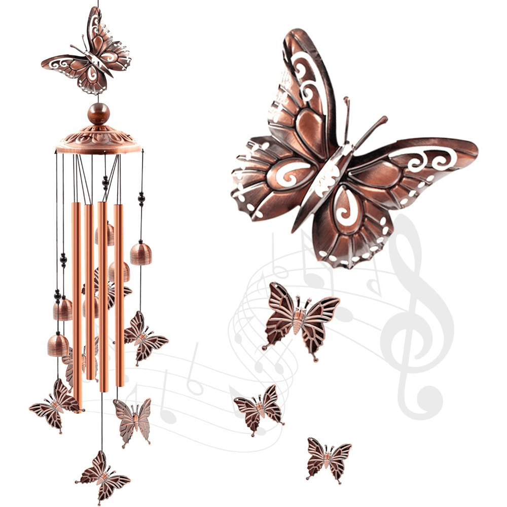 

Wind Chimes Outdoor Clearance, Butterflies Aluminum Tube Windchime With S Hook, Patio Garden Decor, Housewarming Gift.