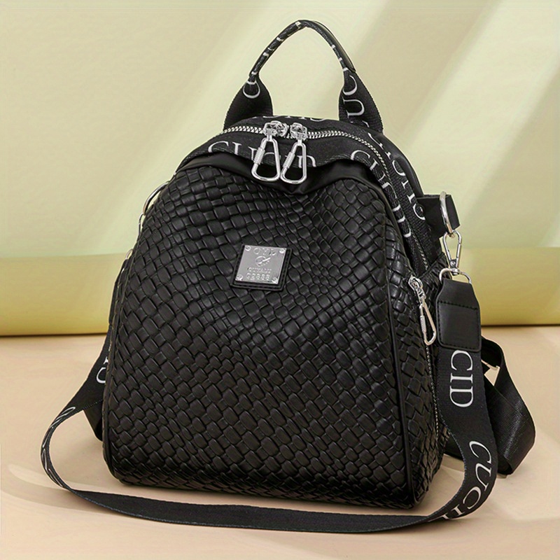 

Women's Small Woven Pu Leather Backpack, Classic Fashion Design, Multifunctional Versatile Backpack For Travel & Daily Use