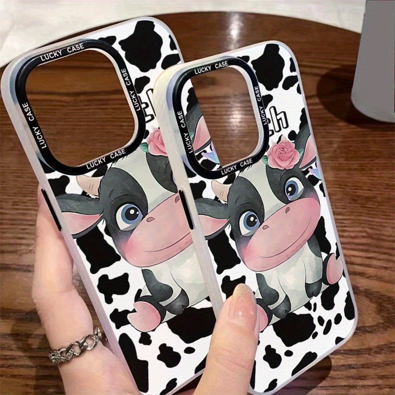 

Acrylic Phone Case Bundle For - Ds0023 Colorful Silk Print Series With Adorable Cow Design And Rose Accents - Durable Protective Cover Set