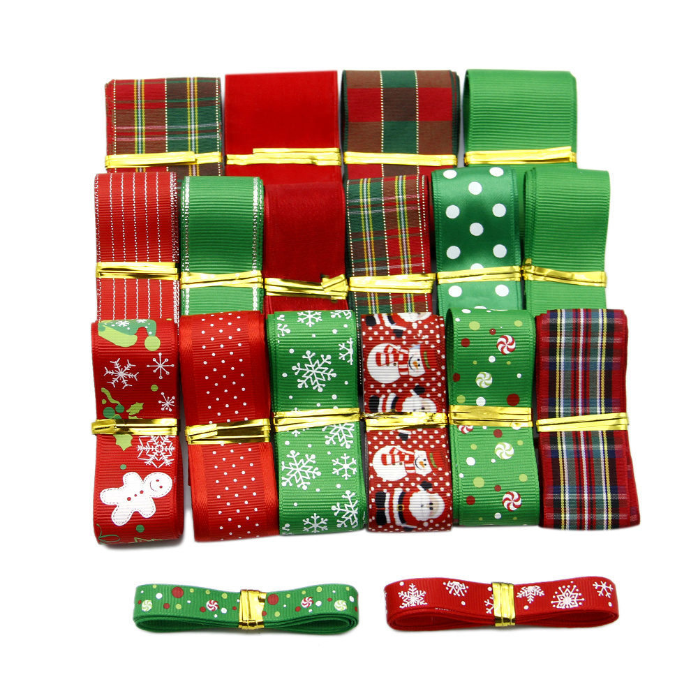 Image of Set Of Christmas-themed Grosgrain Ribbons, 18 Rolls, Each 1 Yard Long, In Widths Of 9mm, 25mm, And 38mm, Perfect For Gift Wrapping And Holiday Crafts For Decoration Halloween Decorations