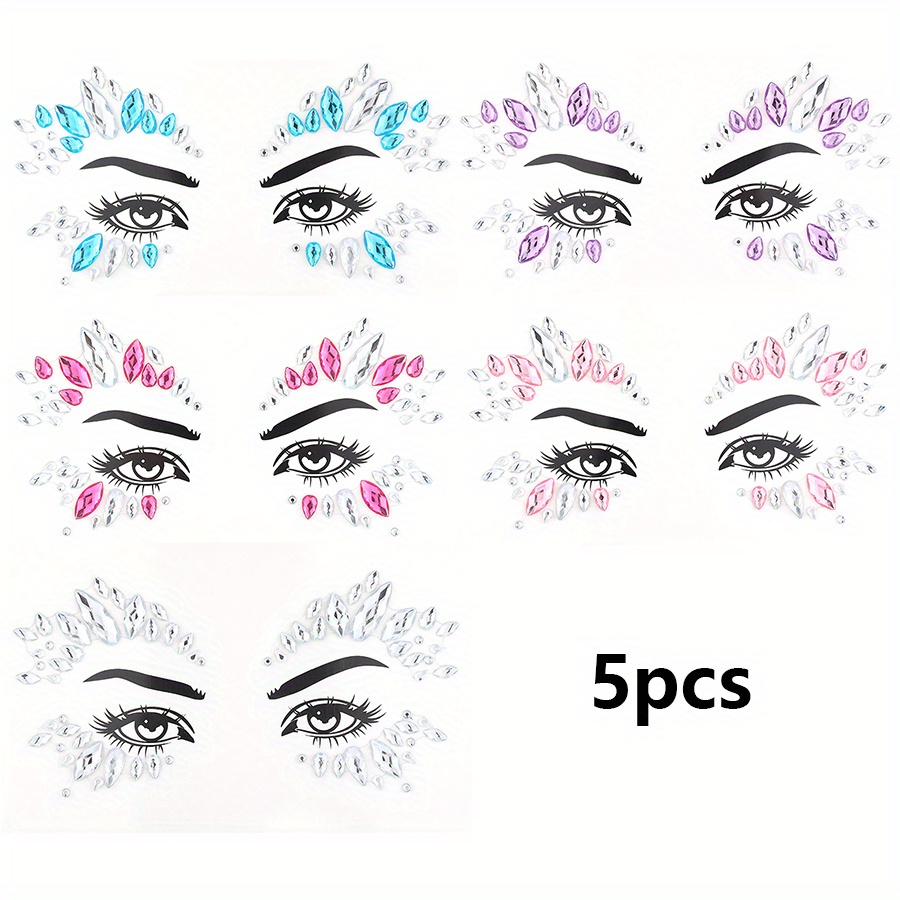 Image of 5pcs Oval Small Rhinestone Prom Face Decoration Stickers For Parties, Prom, Holiday , And Friend Gifts