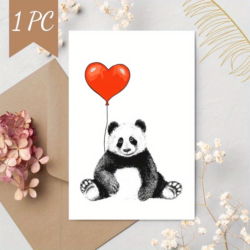 

1pc Panda Love Balloon Greeting Card - Blank Inside, Paper Material, Perfect For Wedding, Engagement, Romantic Occasion, Birthday Gift For Girlfriend, Boyfriend, Husband, Wife - Cute Animal Theme