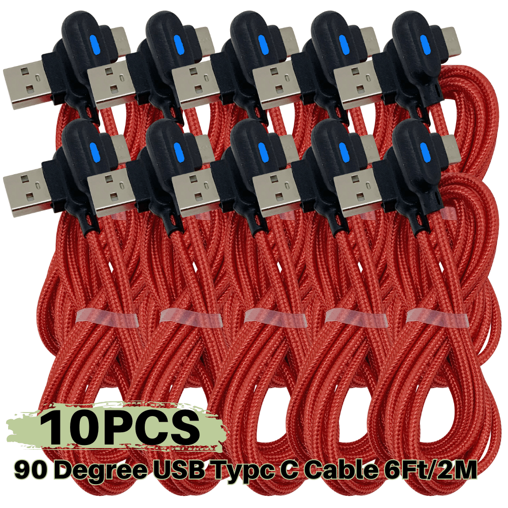 

Lot Of 10x 90° Right Angle 2m 6ft Usb Type C Charger Cable 6ft Fast Charging Data Cord