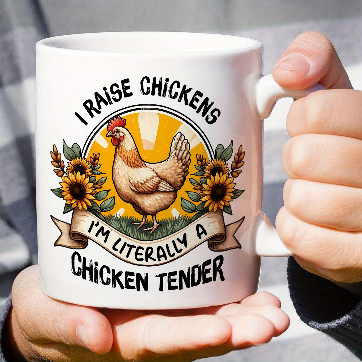 

1pc, Funny Coffee Mug Double Side Chicken Printed Coffee Mug, Summer Winter Drinkware, Especially Suitable For Office Use, Mother's Day Gift, Thanksgiving Day Gift, Birthday Present, Gift For Friends