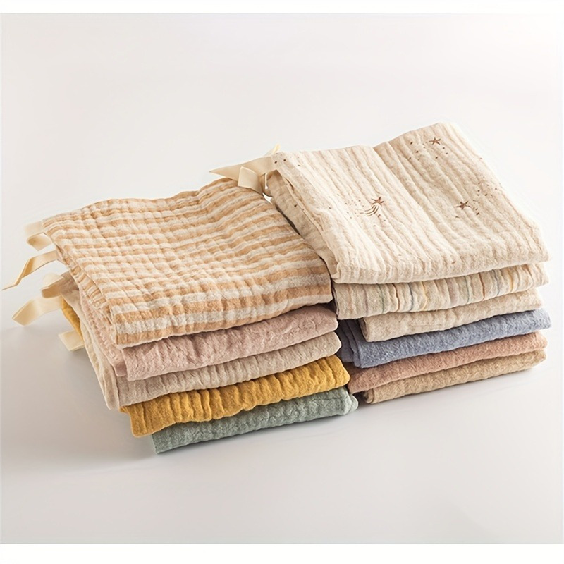 

5-piece Soft Cotton Blend Towel Set - Includes Absorbent Face & Hand Towels, Bath Towel, Feeding Bibs & Burp Cloths - Modern Striped Design