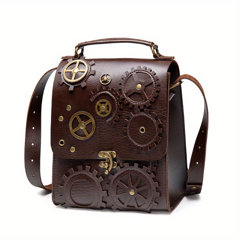 

Steampunk Retro Style Satchel Bag With Gear Element, Flag Slant Shoulder Bag For Men Women, Stylish Fashion Accessories Perfect For Hanging Out And Makeup Events