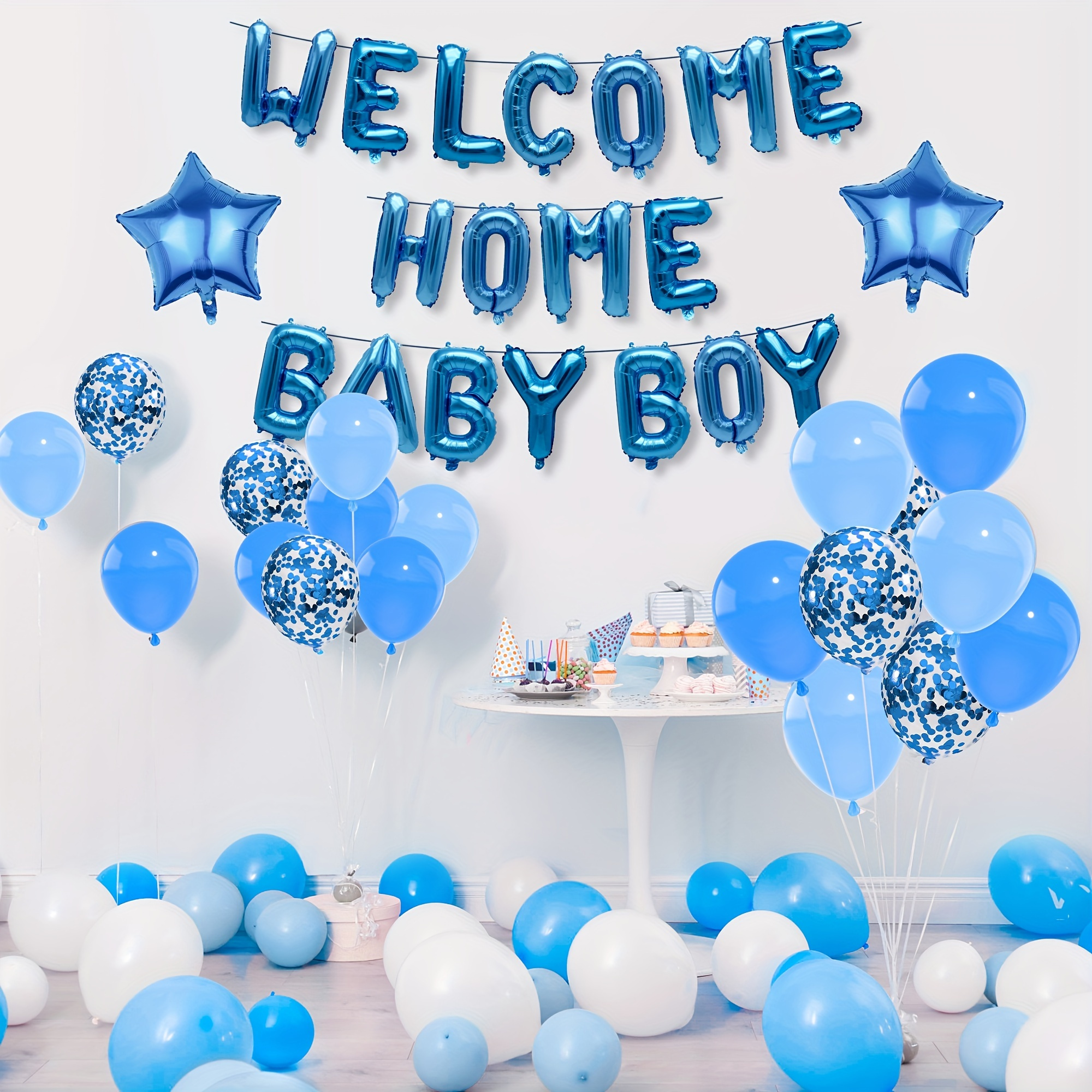 

38-piece Welcome Home Blue Letter Balloon Set With Star Accents - Ideal For New Arrival Celebrations, Durable Aluminum Film, Suitable For Gift Presentations & Welcome Ceremonies