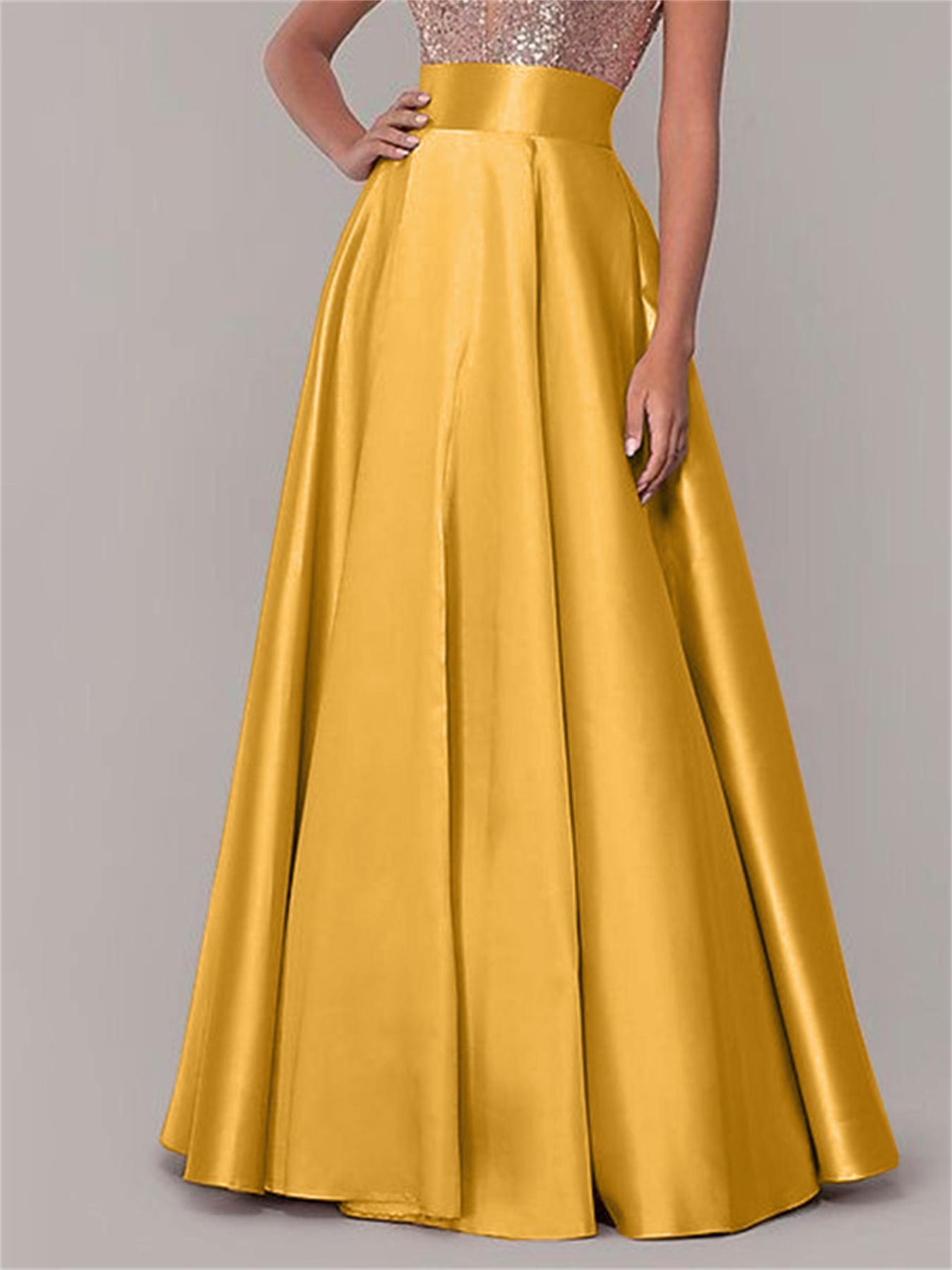 Solid Color High Waist Skirt, Elegant A-line Maxi Skirt For Spring & Summer, Women's Clothing